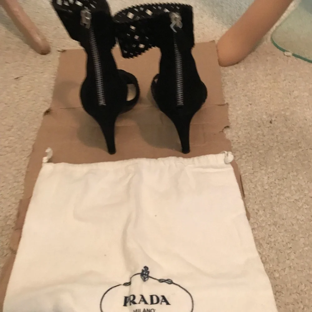 Prada suede pumps with cutouts 8 black $1140 gently worn cruise only - Picture 13 of 14